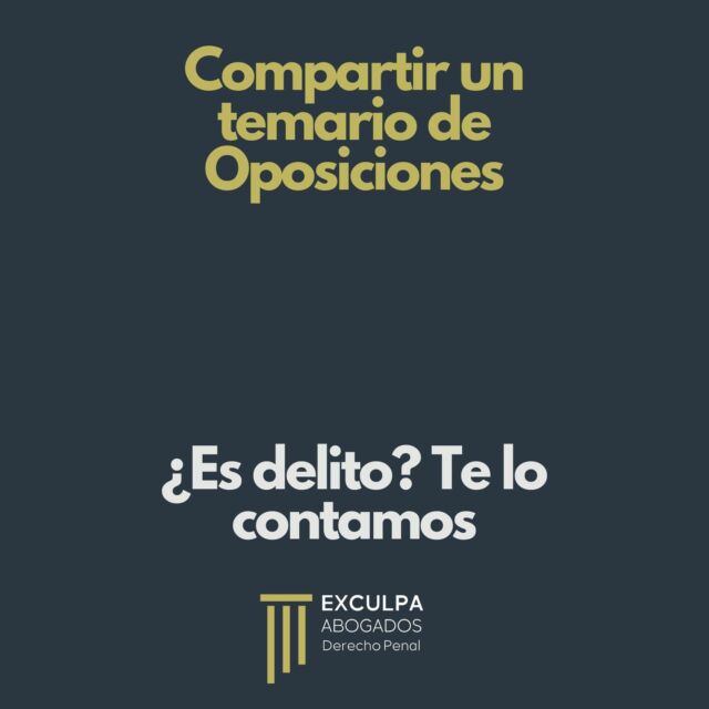 A menudo se nos plantea esta cuestión por los opositores: "He comprado un temario de oposiciones y he compartido el gasto con varios compañeros. ¿Es delito?" 

La clave radica en si existe ánimo de obtener un beneficio económico en el opositor que comparte el temario. Las personas que comparten estos materiales, por lo general, no lo hacen con la intención de obtener ganancias económicas. Su motivación suele ser ayudar a otros compañeros/as. O, simplemente, compartir gastos del temario adquirido. 

Por tanto, si no existe ganancia o ventaja más allá del mero ahorro o descuento del que se aprovecha la persona que difunde el material, no puede hablarse de delito. No obstante, esta conducta puede tener reproche desde el punto de vista civil, en la medida en que el autor de dicho material podría solicitar una compensación económica por el uso no autorizado. 

#Oposiciones
#TemarioOposiciones
#CompartirTemarioOposiciones
#Delito
#Penal
#DespachoPenalista
#AbogadosPenalistas